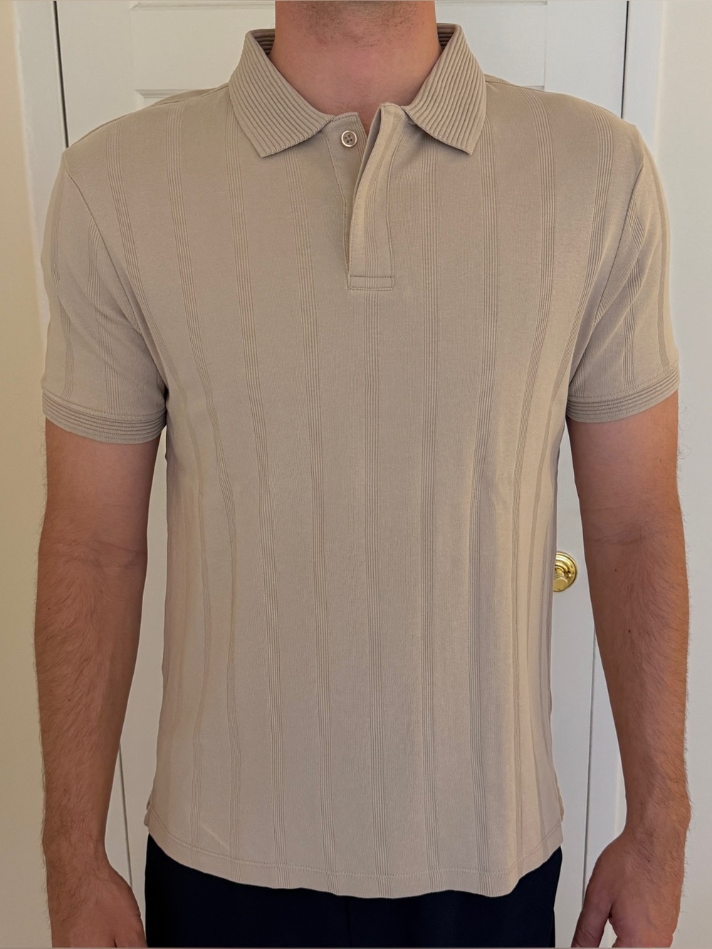 Club Monaco Men's Short Sleeve Ribbed Polo in Beige